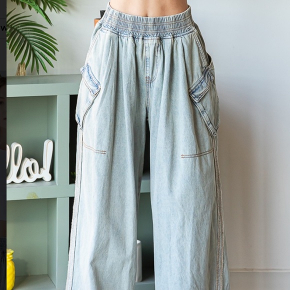 ❤️ SALE Oli & Hali Wide Leg Light Denim Pants Women's Jeans Cargo Jeans #136 - Picture 5 of 6